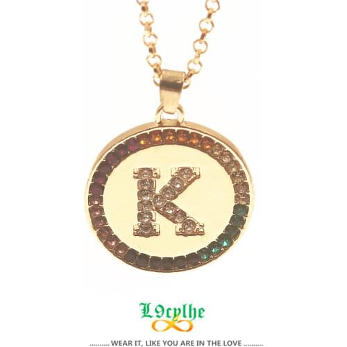 A-Z Initial Pendant Necklaces Gold Filled Long Chain Circle Round Charm Necklace Crystals CZ Letter Collier Femme Christmas Gift