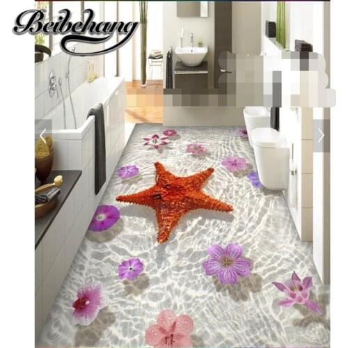 Beibehang Floor HD clear seabed starfish flowers Waterproof Bathroom kitchen balcony 3d PVC Self wall sticker Floor painting