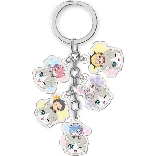 5pcs/set Re Zero Kara Hajimeru Isekai Seikatsu AnimeCute Acrylic Figure keychain Keyring Collection Model Toy