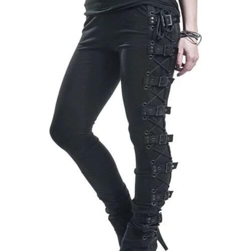 Steampunk Medieval Pants Renaissance Gothic Hip Hop Hippy Trousers High Waist Side Slit Lace up Pants Pocket Slim For Women Girl