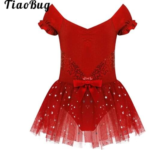 Kids Girls Ballet Dress Shiny Sequin Gymnastics Leotard Tutu Dress Ballerina Fairy Tulle Dance Costumes