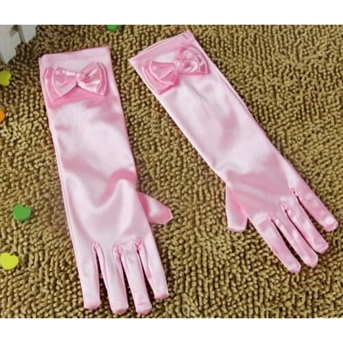 Elegant Satin Bow Sleeves Pearl Gloves Princess Girl For Party Costume