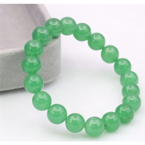 Ethnic Natural Stone Green Aventurine 10mm Womens Yoga Jewelry Bracelet Bangle Exquisite Chain Christmas Gift 7.5inch Y1053