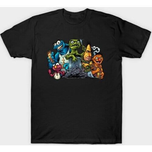 Sesame Street Gangsters Parody Black T-Shirt Elmo Bert Ernie Cookie Monster Harajuku Tops Fashion Classic Tee Shirt