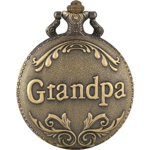 Art Collectibles Antique Retro Grandpa Quartz Pocket Watch Bronze Punk Necklace Pendant Top Unique Gifts for Grandfather Grandpa