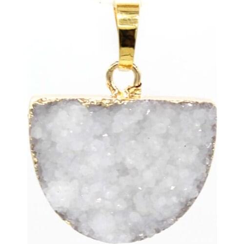 KFT Yellow Gold Color Natural Titanium Coated Crystal Quartz Stones Pendants Half Oval Shape Colorful Stone Pendant Jewelry