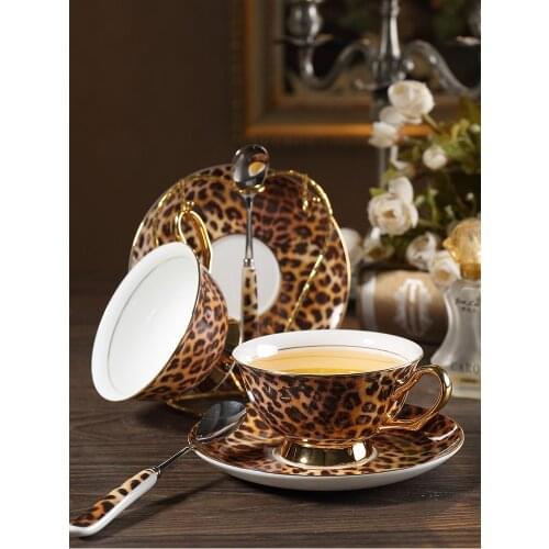 Classic leopard print bone china coffee cup and saucer porcelain tea cup set espresso cups British Afternoon Tea party Drinking