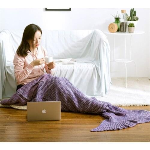 Hot Sale Fashion Knitted sofa blanket Handmade Crochet/Blanket Mermaid Blanket queen princess gift Wrap Super Soft Home Decor