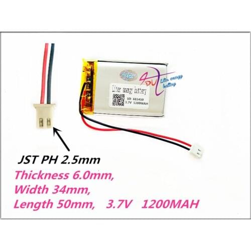 XHR-2P 2.5 603450 3.7V 1200MAH Lithium Polymer LiPo Rechargeable Battery with For MP3 MP4 GPS DVD mobile video game PAD E-books