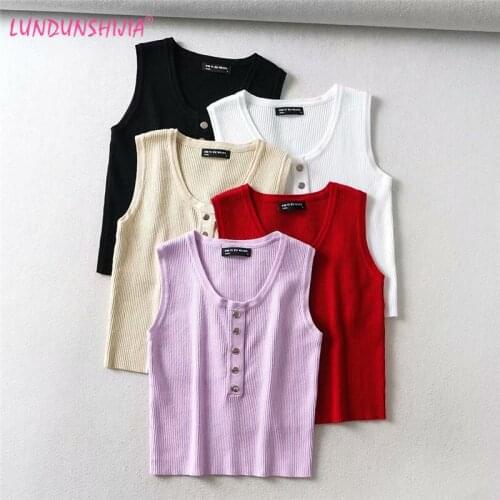 LUNDUNSHIJIA 2020 Summer Knitting Short Tank Tops Women Slim Camisole Tops Ladies O-neck Top Blusas 5 Colors