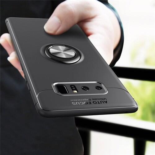 For Samsung Galaxy Note 8 Metal Magnet Car Stand Ring Grip Silicone TPU Soft Case For Samsung Note8 Shockproof Back Cover Cases