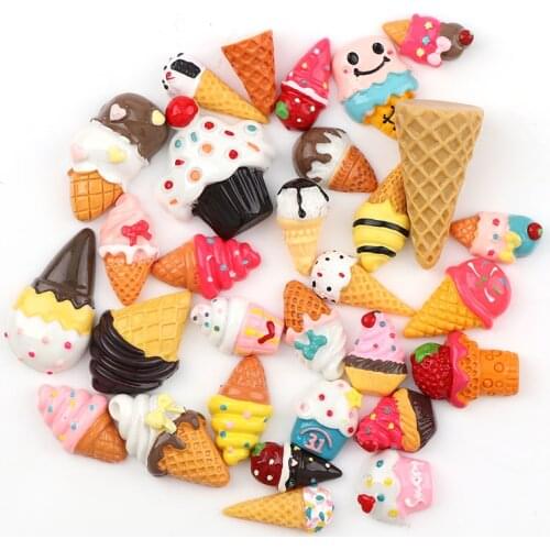 Mix Style 30pcs Resin Miniature Kawaii Hot Selling Ice Cream Resin Flat back Cabochons for Phone Decoration Scrapbooking DIY