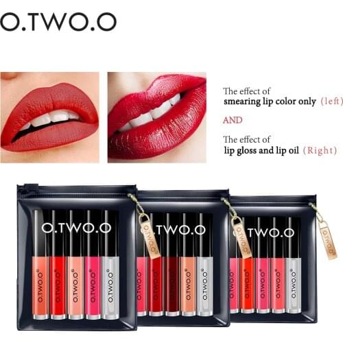 O.TWO.O 5PCS Lip Gloss Set Velvet Liquid Lipstick Professional Makeup Matte Lipstick Lip Kit Long Lasting Cosmetics 6049