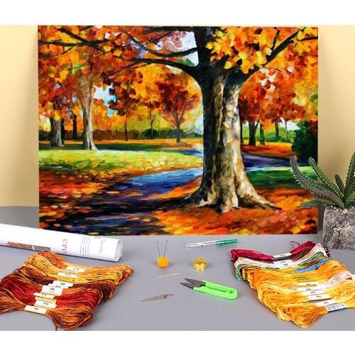Bristol Fall Printed 11CT Cross-Stitch DIY Embroidery Complete Kit DMC Threads Handmade Sewing Needlework Handicraft Floss