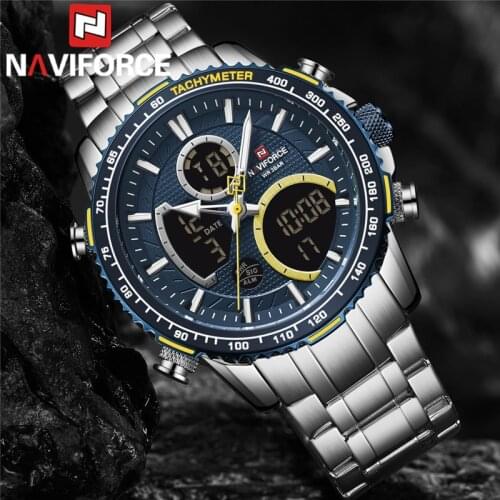 NAVIFORCE Classic Men Watch Quartz Digital Male Clock Military Sport Top Brand Luxury Silver Stainless Steel Man Wristwatch 9182