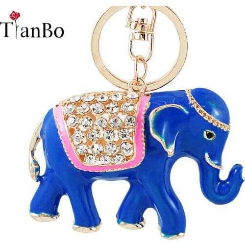 New Crystal Blue Elephant Keychain Lovely Pendant Charm Purse Bag Car Key Ring Chain Nice Gift Original Handmade Drop Shipping