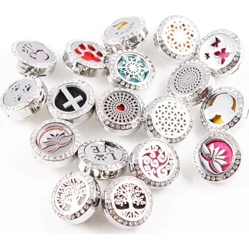 New Crystal Silver 20mm Stainless Steel Perfume Locket Snap Button Aromatherapy Essential Oil Diffuser Locket Snap Button