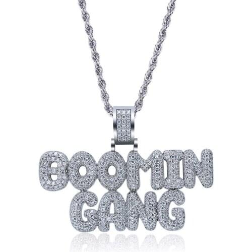 OMYFUN Factory Price Hip Hop Bubble Initial Letters Pendant Necklace Gold Silver CZ Paved Jewelry Fashion Bijoux Dropshipping