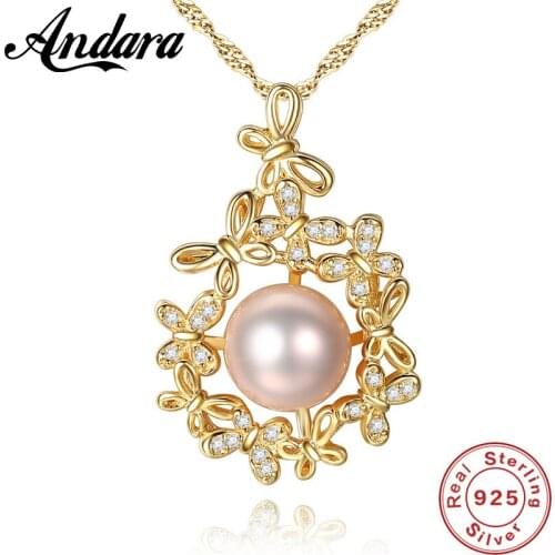 Natural Pearl Necklace Jewelry Butterfly Pendants Fashion Gold Color Necklaces For Women Wedding Engagement