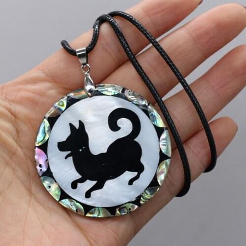 Natural Shell Necklace With Round Dog Pendant Leather Cord 2MM Charms For Elegant Women Love Romantic Gift