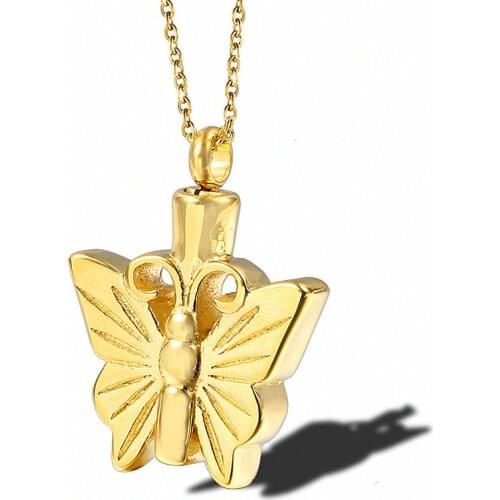 Butterfly Necklace Gold Plated Pendant Small Animal Cremation Memorial Perfume Bottle Necklace Ashes Urn Funeral Keepsake