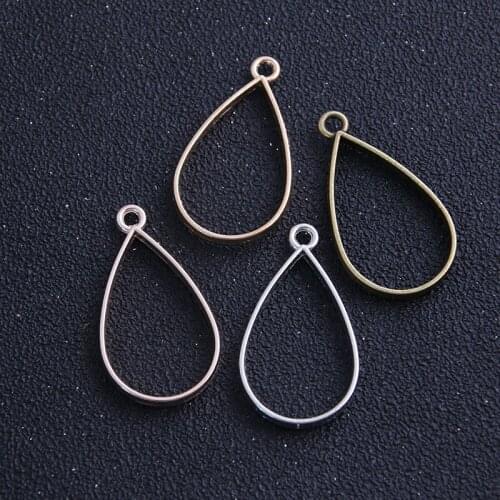 8pcs 20*37mm Four Color Alloy Jewelry Accessories Water Drop Charm Hollow Glue Blank Pendant Tray Bezel