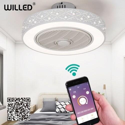 Ceiling fan with light Bluetooth LED smart remote control support mobile phone app invisible fans home lighting circular round