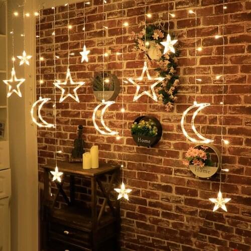 Christmas Fairy Star Moon Lights String Lights Star Garland on Window Curtain Indoor Tree Decoration New Year Wedding Light