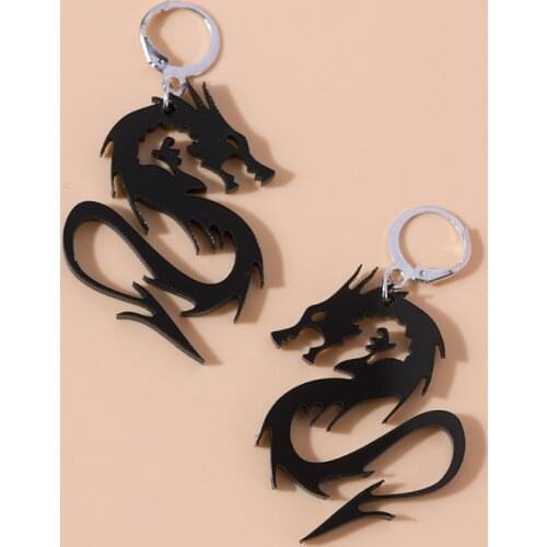 1Pair Chinese Style Metal Arcylic Dragon Earrings Punk Cool Gold Silver Mirror Surface Animal Drop Earrings For Women Jewelry