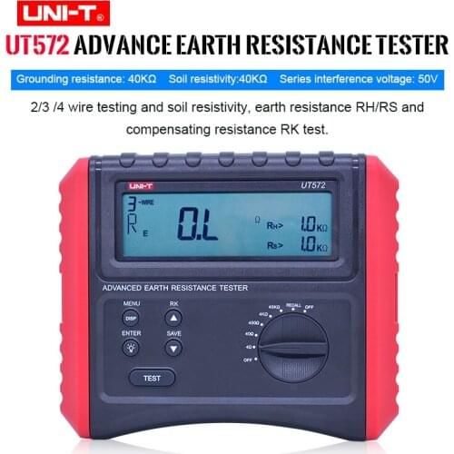 UNI-T UT572 Advance Earth Reistance Tester Ground Resistance Test / Soil Resistivity Test Data Storage LCD Backlight
