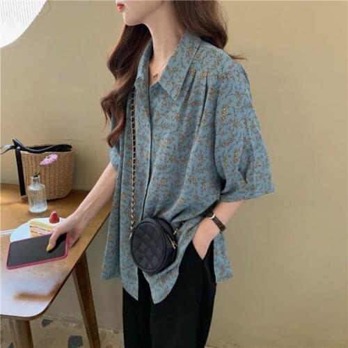 Women Spring Summer Style Chiffon Blouses Shirts Lady Casual Half Sleeve Turn-down Collar Dot Printed Blusas Tops DD8865