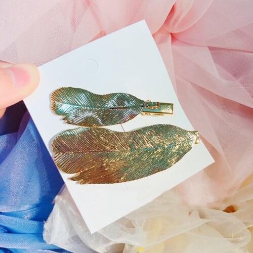 MENGJIQIAO Hot Sale Fashion Metal Feather Hair Jewelry Gold Color Hair Clips For Women Hairpin Barrette Headwear Accessories