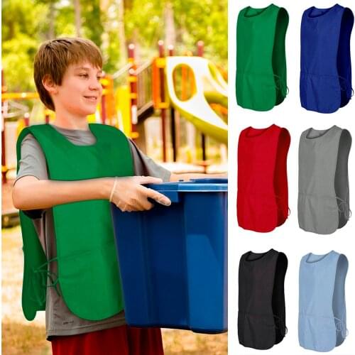 Women Round Neck Work Stud Fastened Apron Kitchen Bandage Top Sleeveless Carers Vest Solid Color Tshirt Protective Clothing