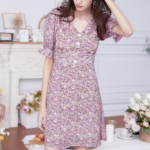 Vaiaye Original Little Flower Dress 2020 Summer Womens V Neck Holiday Mori Academy A-Line Skirt