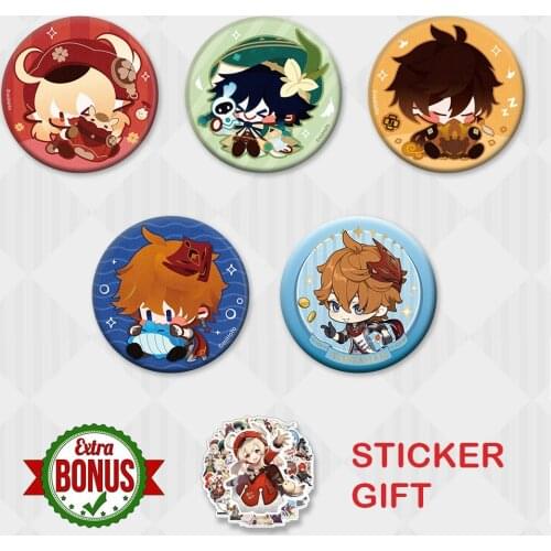 Genshin Impact Badge Zhongli Emperor Tartaglia Chibi Icon Whale And Gifts Anime Cosplay Custom Pin Clothing Backpack Decor