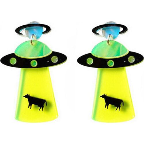 1 Pair Cute Exaggerated Alien Spaceship UFO Earrings Acrylic Fashion Personality Women Charm Drop Earrings Gifts