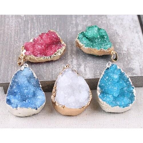 1pc Druza Geode Necklace Druzy Natural Stone Pendant Irregular Waterdrop Quartz Cut Necklace Crystal Pendant Drusy Stone Healing