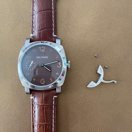 1950 watch 45mm green luminous mineral glass coffee dial stainless steel case with ST36 manual movement leather strap