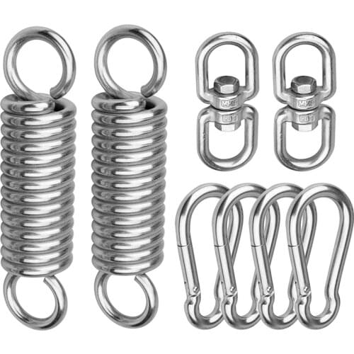 2 Packs 660LB Spring Hook with 2 Snap Hook Carabiner,360 degree Rotating Ring,for Hanging Porch Swings Hammocks,Etc