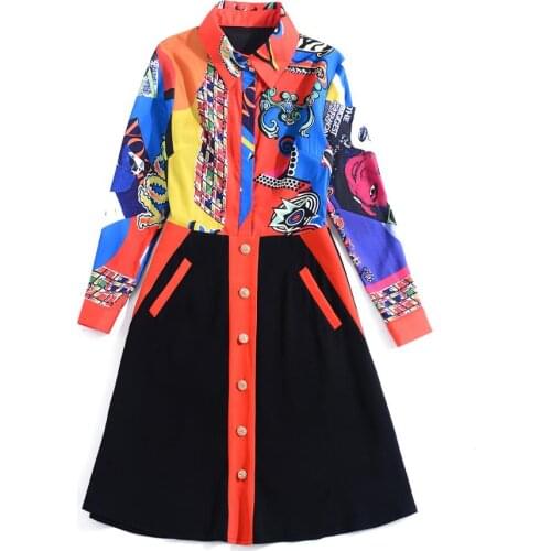 2020 Spring Free Shipping Fashion Womens Clothes Black Lapel Neck Long Sleeve Flora Print JQ