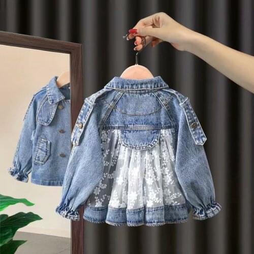 2021 Childrens Denim Jackets Trench Jean Double Breasted Jackets Girls Kids clothing Spring Autumn Lace coat Casual outerwear