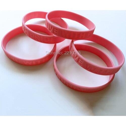 300pcs gray purple pink Live with Pride and Awareness Ribbon silicone wristband rubber bracelets free shipping by DHL express