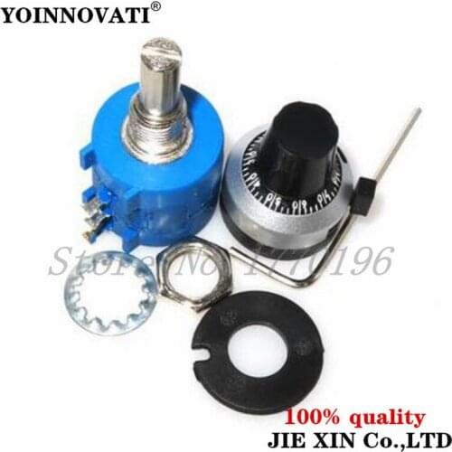 3590S-2 3590S Series Precision Multiturn Potentiometer 10 Ring Adjustable Resistor+1PCS Turns Counting Dial Rotary 6.35mm Knob