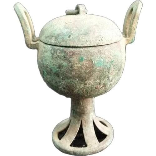 Antique bronze ware, carved bronze, upper and lower lid, incense burner handle in Warring States Period