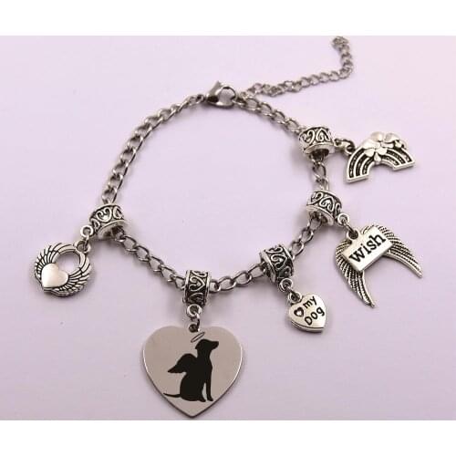 Dog angel in heaven stainless steel chain dog angel pet loss pet owner memory bracelet gift for dog lover