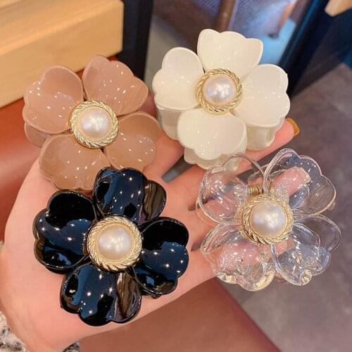 Color Flower Pearl Hairpin Girls side Clip Back Head Hairclip Resin Korean Temperament Hairpin for Women
