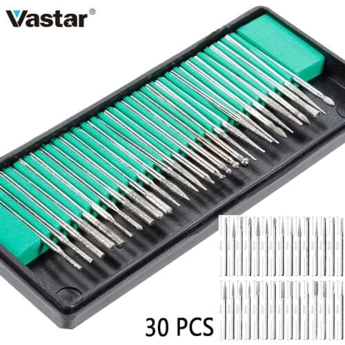 Vastar 30pcs 3mm Shank Diamond Burs Set With Box For Dremel Electric Grinder Power Tool Accessories Abrasive Tools