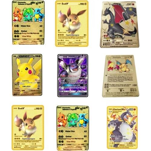 Pokemon Game Card Gold Metal Card Pikachu Charizard Shadow Blastoise Anime Battle Action Figure Card Model Child Toy Gift
