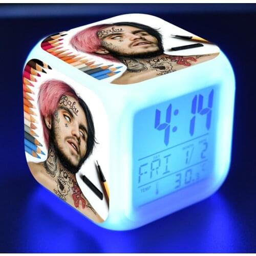Colorful Flash Light Glow in the Dark Desk Decor Lil Peep Model LED Alarm Clock Music Figure Toys