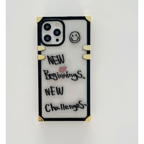 Square Electropated English Motto Face Case for iPhone 12 Pro Max Back Phone Cover for 12 11 Pro Max X XS XR 8 7 Plus SE 2020